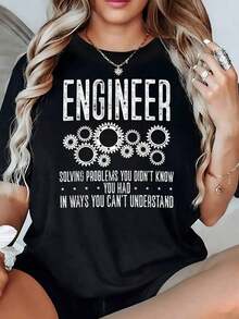 100% Cotton. Mechanical Gears Symbolizing Ingenuity And Creativity In Solving Invisible Challenges. Women's T-Shirt, 100% Cotton, 220g. Women's Simple Solid Color T-Shirt, Loose And Slim Fit Casual Short Sleeve - 黑色 - 查看 8