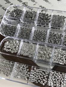 12格3D圓形金屬鉚釘龐克復古合金十字美甲裝飾，Y2K哥德風黑色與銀色十字美甲DIY時尚美甲配件美甲飾品 - 彩色 - 查看 5