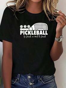 Women's Blouses: 1 Classic And Versatile Piece, Pure Cotton Cropped T-Shirt With Short Sleeves, Fun Sporty Print For Women, Modern Style, Suitable For All Seasons. - 黑色 - 查看 1