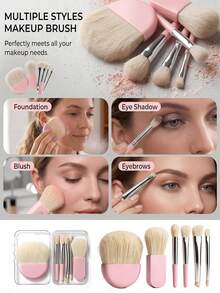 Bộ cọ trang điểm màu hồng. Đóng hộp, bao gồm cọ tán phấn mắt, cọ má hồng, cọ che khuyết điểm, bộ cọ trang điểm du lịch. - Nhiều màu - Xem 3