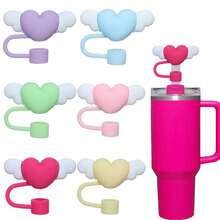 6pcs Heart Wing Straw Sleeves, Straw Caps, Straw Plugs - Multicolor - View 1