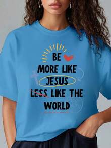 Women's Summer Blouses, Fitted T-Shirt - "Love Of God" Print, 100% Cotton, Suitable For Religious Events, Evangelization Camps, Choirs, Easter, Passion Day, Pentecost - Casual Daily Wear, Loose And Comfortable Blouses For Spring. - Sky Blue - 查看 12