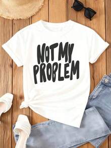 Women's T-Shirt With Funny Slogan "Not My Problem" - 180GSM White T-Shirt With Humorous Print, Casual Short Sleeve Round Neck Top For Summer, Casual Wear And Christmas Gifts - 白色 - 查看 7