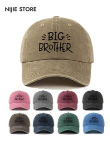 Vintage Washed Baseball Cap - Printed With "Big Brother" | Adjustable Casual Hat, Suitable For Family And Streetwear Style - A - View 1