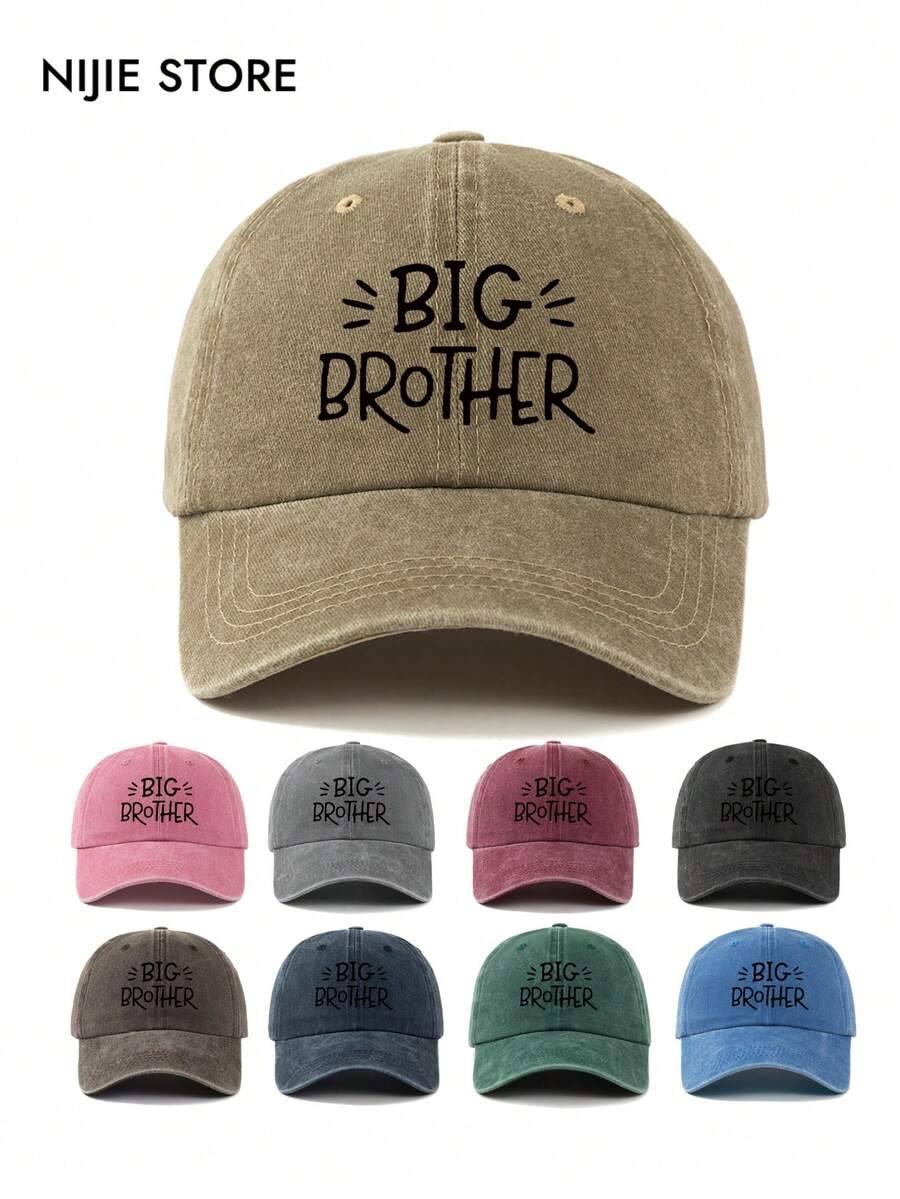Vintage Washed Baseball Cap - Printed With "Big Brother" | Adjustable Casual Hat, Suitable For Family And Streetwear Style - A - View 1