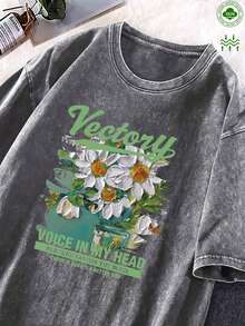 Women's & Men's Vintage T-Shirt 100% Cotton Loose Fit For Men And Women - Soft, Breathable Fabric With Distressed Effect, Casual Crew Neck, Suitable For Casual Wear And Layering, Machine Washable Solid Color T-Shirt - 灰色 - 查看 2