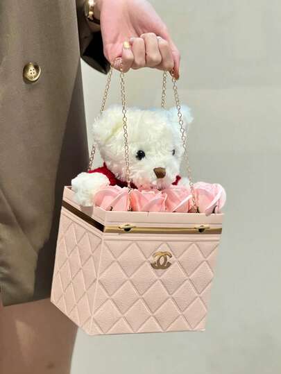 2/1pc Flower Bouquet Box Handbag Style Florist Packaging Bucket With Metal Chain Handle For Bouquet Wrapping Flower Shop Display Wedding Party Decoration