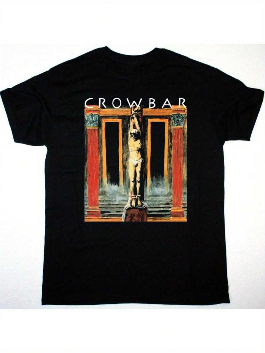 New CROWBAR 2026 Artistic T-Shirt - Black, Soft And Lightweight T-Shirt With A Classic Statue Design And Red Details, Machine Washable, Suitable For House Parties And Travel. - 黑色 - 查看 1
