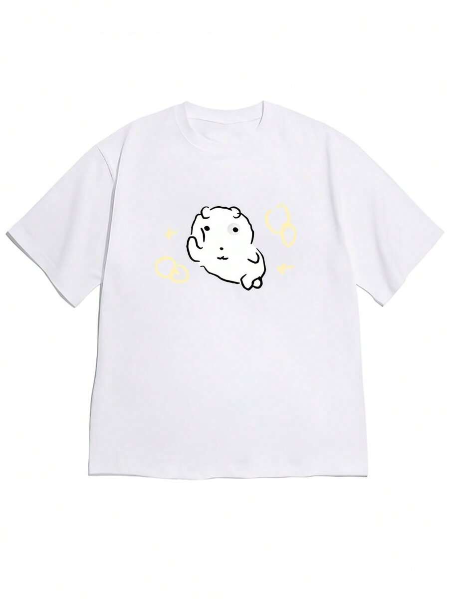 Women's T-Shirt With Funny Lazy Cat Print And Golden Ring - Short Sleeve T-Shirt, Loose Fit And Dropped Shoulders, Ideal For Spring/Summer Casual Outfits, Fun And Original Style For Meme Lovers And Everyday Wear - High Quality For Summer - 白色 - 查看 1