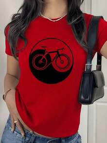 2026 New Cotton Shirt - 100% Cotton. Bicycle Symbol Integrating Balance And Energy, Representing Movement And Inner Harmony. Women's T-Shirt. Soft And Comfortable. Women's Simple Solid Color Shirt, Loose And Casual Short Sleeve - 紅色的 - 查看 10