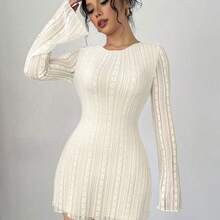 Vestido mini ajustado de encaje de estilo elegante, romántico y sexy para mujer, adecuado para fiestas, vacaciones, vuelta al colegio, citas románticas, bodas y cumpleaños - Manga larga - Rosa vieja - Ver 7