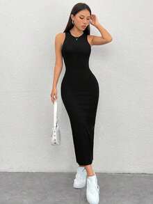 PETITE Vestido Para Mujer De Cuello Redondo Sin Mangas - Negro - Ver 6