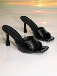 Women's High Heel Sandals, New Spring/Summer Slim Heel Petite Size Slip-On Sexy Minimalist Sandals - Black - View 6
