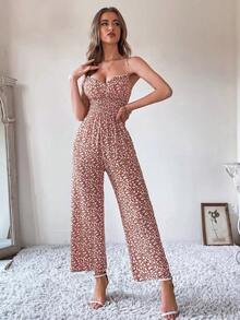 Mono casual de mujer con estampado de lunares y lazo delantero, para verano - Multicolor 3 - Ver 4