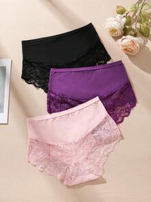 Bộ 3 chiếc - Quần lót ren cạp cao gợi cảm dành cho nữ, quần lót định hình dáng thon gọn, không đường may, thoáng khí, chất liệu cotton. - Nhiều màu - Xem 3