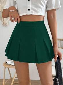 Falda minimalista de unicolor y estilo informal y elegante para mujer - Verde Oscuro - Ver 8