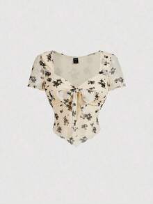 MOD Camiseta de mujer estilo retro americano con cordón rosa, mujer vintage de verano - Albaricoque - Ver 6