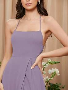 Vestido de dama de honor con espalda descubierta y abertura en el muslo, elegante vestido de novia - Púrpura malva - Ver 4