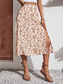 Frenchy Falda con estampado floral de muslo con abertura - Albaricoque - Ver 5