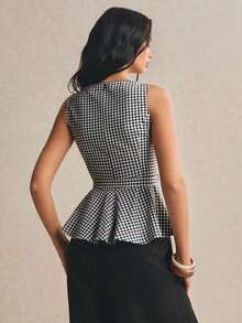 Blusa sin mangas elegante y casual con dobladillo con volantes, para verano - Rojo - Ver 2