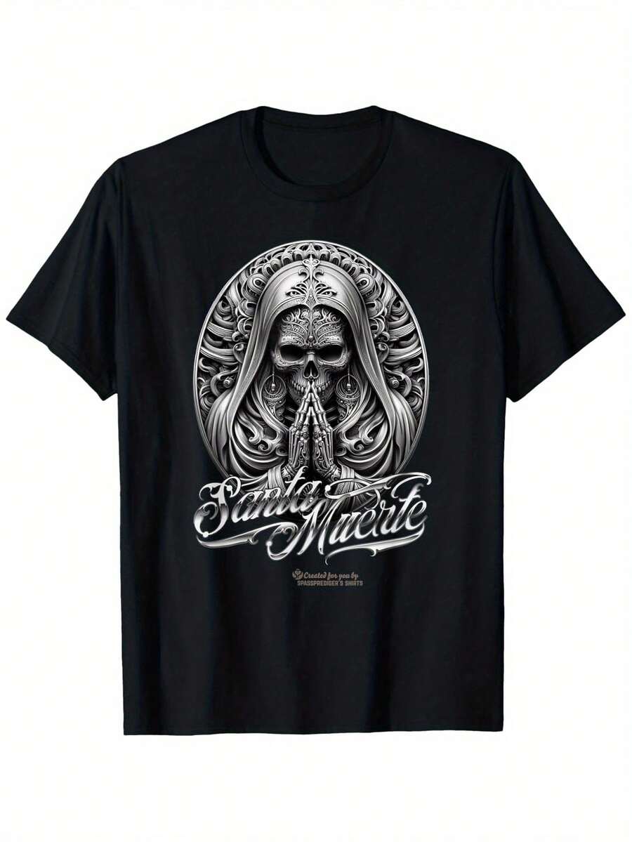 Men's Casual Cotton T-Shirt With Virgin Mary Graphic For Prayer Occasions - Black Graphic T-Shirt 100% Soft Cotton - 黑色 - 查看 1