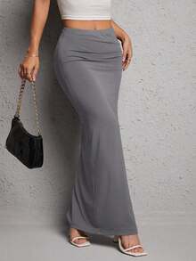 Falda negra de mujer con pliegues y abertura lateral para fiesta - Gris - Ver 4