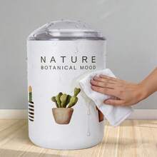 北欧风植物印花翻盖垃圾桶，小型浴室桌面垃圾桶 - 查看 3