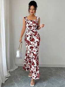 Un vestido largo sin mangas para unas elegantes vacaciones de verano para damas - Burdeos - Ver 4