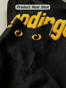Women's Soft And Casual Short-Sleeved T-Shirt With A Round Neck, Featuring A Graphic Print Of Schrödinger's Cat, Suitable For Spring And Summer. Black. - 黑色 - 查看 4