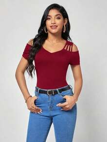 Clasi Camiseta unicolor de hombros descubiertos - Burdeos - Ver 6