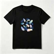 Plumas Degradadas Playera de Algodón Negro Suave y Fresca - Negro - Ver 1