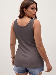 Pure Cotton Tank Top With Ribbed Design In The Middle, Knitted Fabric With Buttons. - Rust Brown - View 3