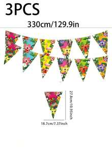 12pcs/Set 129in Hawaiian Party Banner, Triangle Pennant Flags With Flamingo And Leaf Patterns, Suitable For Wedding, Birthday, Wall And Ceiling Decor, Holiday Celebration, Summer Hanging Party Decoration, Indoor Home Decor - Multicolor - View 9