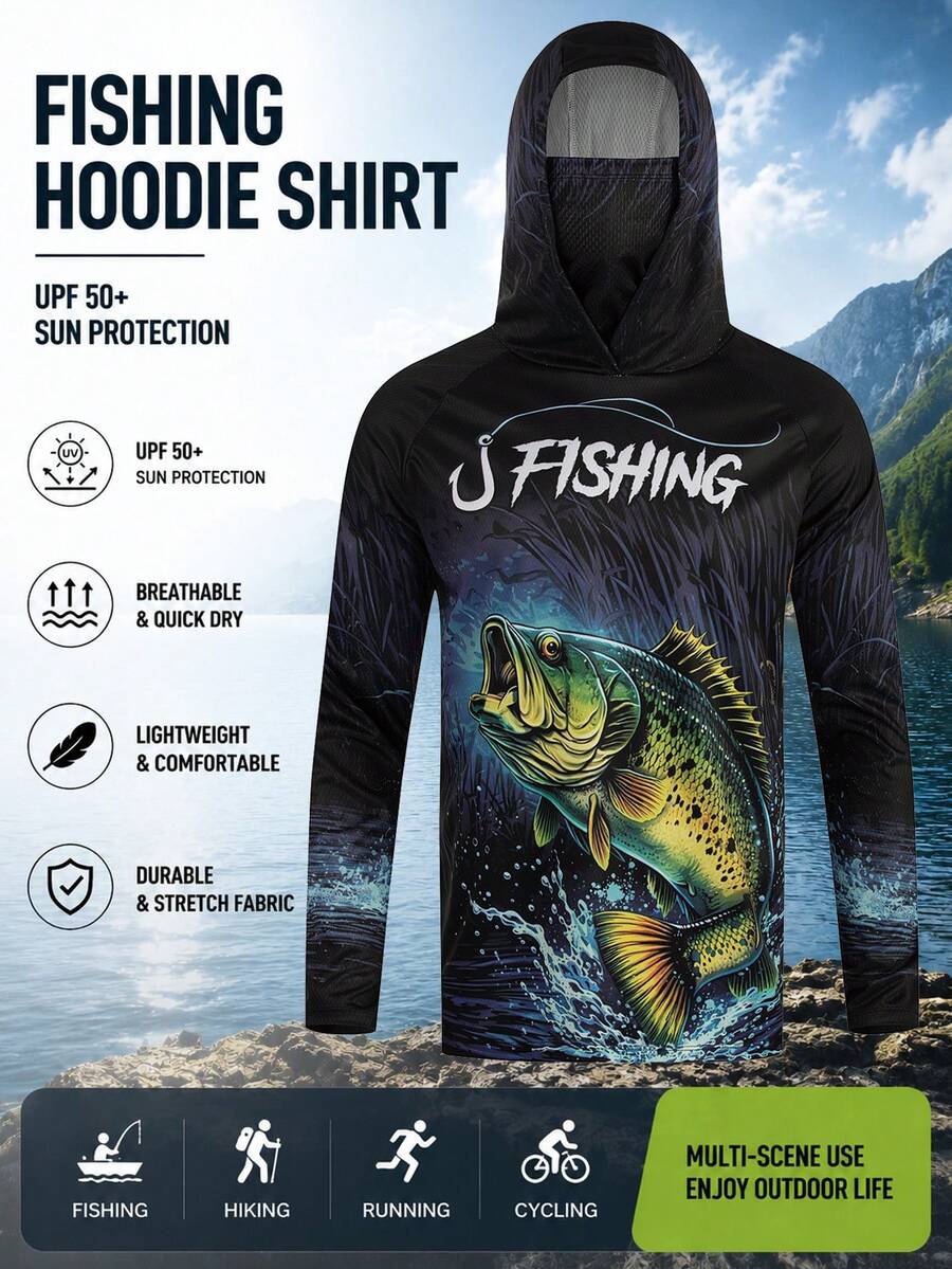 Men's Sun Protection Fishing Shirt - Lightning 3D Fish Print, Quick-Dry Long Sleeve - Multicolor - View 1