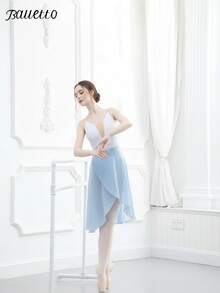 balletto 雪紡中長芭蕾舞裙 女款一體式繫腰純色舞蹈表演裙 練習裙 運動款 秋季 - 淺藍色 - 查看 6