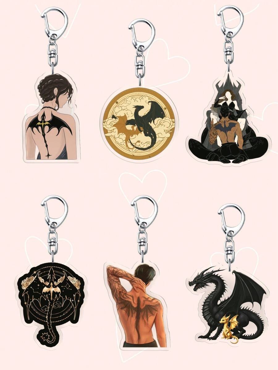 1个第四翼神秘魔法龙钥匙扣,金色奇幻卷轴龙哥特式亚克力包包挂饰时尚饰品礼品,送给男朋友、女朋友和粉丝的礼物 - 彩色 - 查看 1