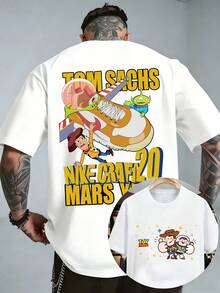 Officially Licensed Disney Toy Story Woody Buzz Lightyear Alien Mars Sneaker Graphic T‑Shirts For Men 100% Cotton Short Sleeve Crew Neck Retro Cartoon Oversized Streetwear Tee Hip Hop Space Theme Summer Casual Daily Vacation Outfit - trắng - Xem 1
