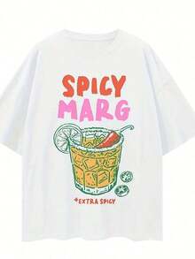 1 Piece Spicy Margarita Top, Margarita Social Club, Beach Vibe T-Shirt, One Piece Summer Dress (Korean) | Versatile Printed T-Shirt For Women, For Spring And Summer, Machine Washable, Woven, Regular Length, 180g, 100% Cotton - 混合顏色 - 查看 6