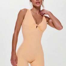 Sport Twist Front Cut Out Back Sleeveless Unitard, Active, Workout, Gym, Padel, Tennis, Pickleball Gym Fitness Yoga Pilates Daily Casual - Amarillo - Ver 1