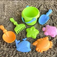 Juego de juguetes de playa para niños, juego de agua y pala para arena, cubo de playa, herramienta de excavación de arena, cubo de plástico, juegos de juguetes de riego - 8 piezas rosas - Ver 5