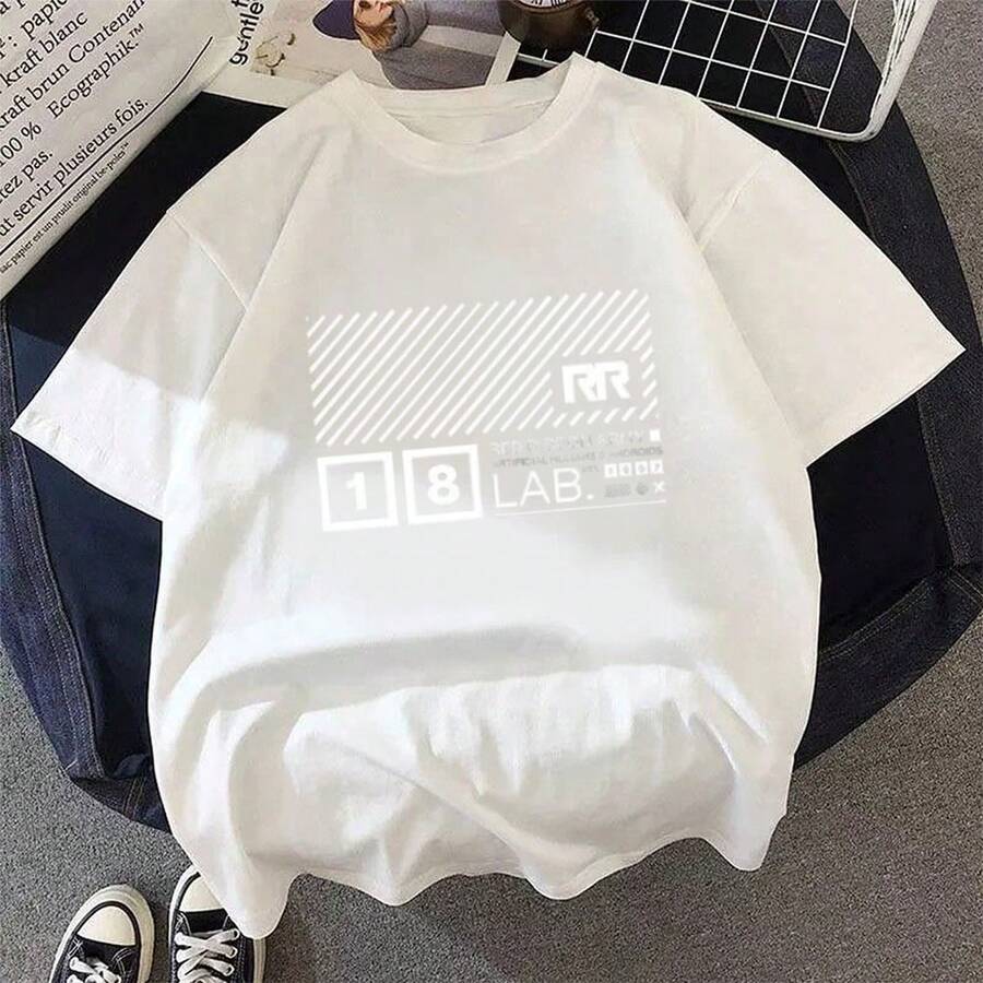 Unisex Short-Sleeved T-Shirt With Anime-Style Print And Red Ribbon, Ideal For Summer. - 白色 - 查看 1