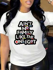 Camiseta Casual de Cuello Redondo para Mujer con Estampado de Letras Coloridas - Diseño "No hay familia como la que tengo", Manga Corta, Corte Regular, 200g, Camiseta para Todas las Temporadas. |   Camiseta con Diseño Divertido |   Camisa con Estampado Vibranteblusas para mujer>ropa - Blanco - Ver 1