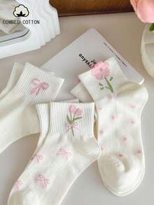 5 Pairs Women's Cute & Sweet Short Socks, Versatile Ankle Socks For Spring & Summer - Multicolor - View 5