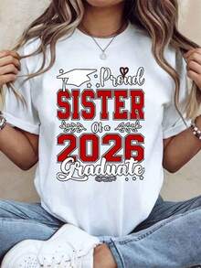 "Proud Sister Of A Class Of 2026 Graduate" T-Shirt, Graduation Gift For Siblings, Family Celebration Outfit, 220g - Urban Vintage Style, Unisex, 100% Pure Cotton Short Sleeve T-Shirt - 白色 - 查看 7