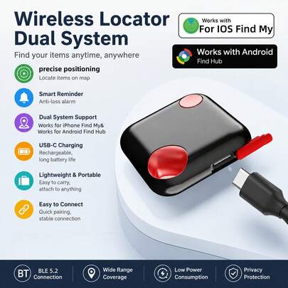 RSH ใหม่ Dual-System Air Tag, แบตเตอรี่แบบชาร์จ USB-C, ตัวติดตามตำแหน่งป้องกันการสูญหายที่เข้ากันได้กับ Find My และ Android Find Hub, ตัวค้นหาสิ่งของอัจฉริยะสำหรับกระเป๋าเดินทาง, กุญแจ, กระเป๋าสตางค์, ฯลฯ พร้อมการแจ้งเตือนเมื่อสูญหาย