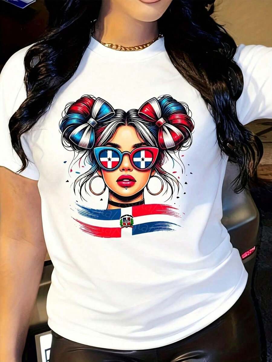 Women's Casual Short Sleeve Crew Neck T-Shirt - Comfortable For All Seasons, Made Of Slightly Stretchy Fabric, Regular Adult Fit, Suitable For Easter, Back To School, And March Madness - 白色 - 查看 1