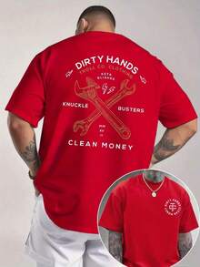 Cute Unisex Premium Casual T-Shirts, Men's Graphic Tee, Dirty Hands Clean ❤️ Money Daily Wear 100% Cotton Unisex Gift Idea For Him Or Her Urban Fashion Top - 紅色 - 查看 6