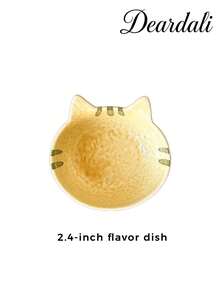 DearDali 1个可爱猫咪造型陶瓷蘸酱碟/酱料盘，日式治愈系风格，萌猫脸/背设计，耐热釉面，防烫防滑，家用调味碟/蘸酱碗/桌面收纳碟，多种尺寸可选 - 彩色 - 查看 12