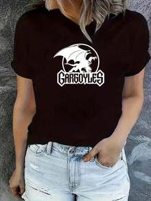 Women's Short-Sleeved T-Shirt With Round Neck And Cartoon Print Design. - Black - View 2