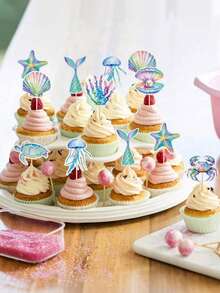 16pcs Ocean Themed Cupcake Toppers, Includes Watercolor Seashells, Starfish, Octopus, Turtles, Jellyfish Designs, Suitable For Ocean-Themed Baby Shower, Boys/Girls Ocean Birthday Party, Summer Tropical Party, Pool Party, Beach Party Decorations - A - View 4